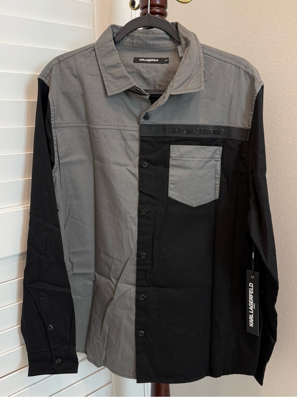 Karl Lagerfeld Two-Tone Black and Gray Button-Down Shirt